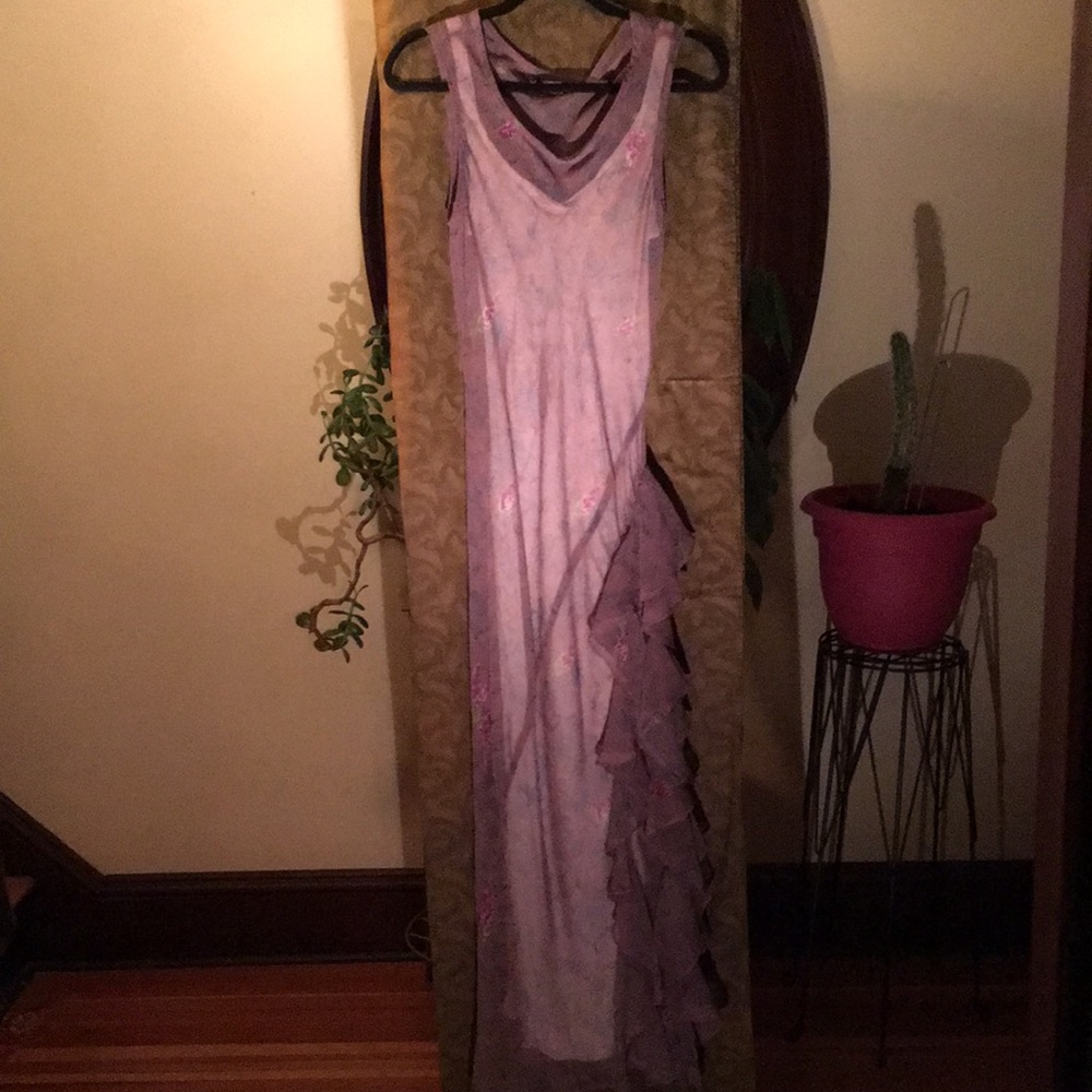 Purple Floral Print Chiffon Ruffled Dress - Picture 2 of 8